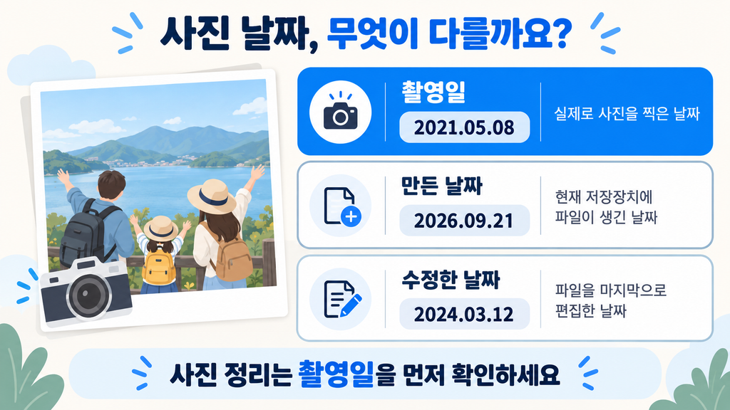 같은 사진의 촬영일 만든 날짜 수정한 날짜 차이 비교
