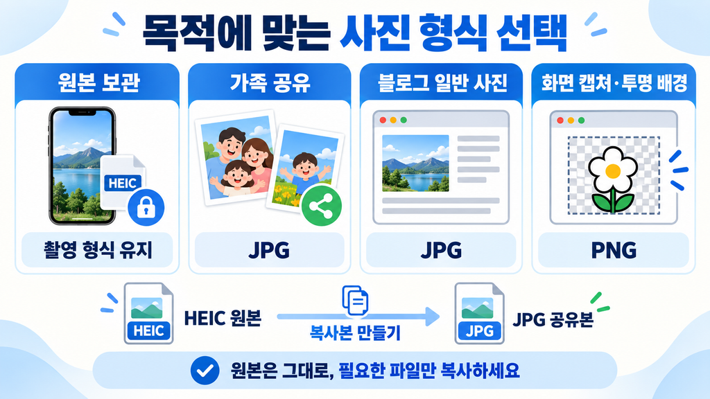 사진 보관 공유 블로그 화면 캡처 목적별 파일 형식 선택표