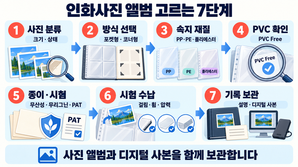 사진 크기 분류부터 속지 재질과 PVC PAT 표시를 확인하는 인화사진 앨범 선택 일곱 단계